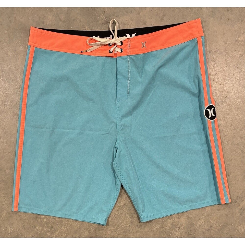 Hurley Phantom Board Shorts Mens 38 Light Aqua Blue Neon Orange Swim Trunks